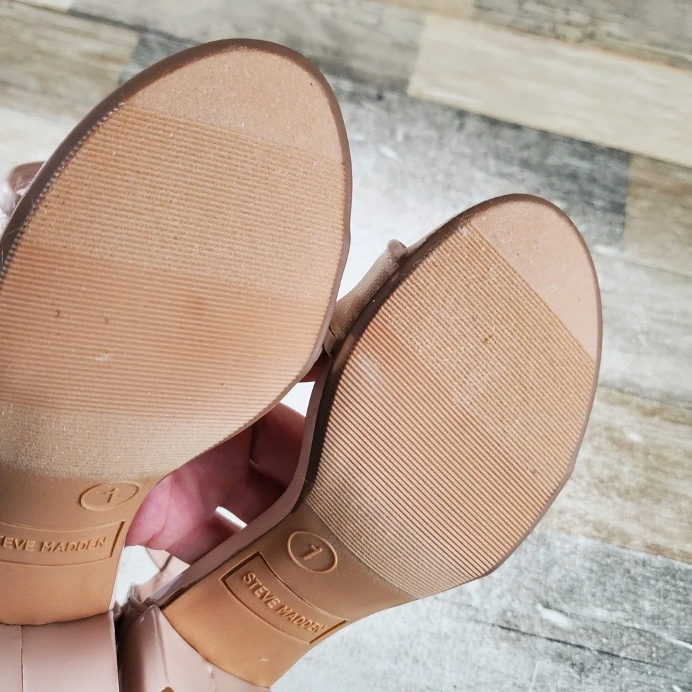 Steve Madden Carrson Girls Dress Sandals Sz 1 Blush Mesh Block Heel Ankle Strap